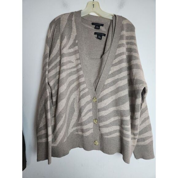 Tahari Women Taupe Beige & Grey "Grandpa" Cardigan/Top Sweater Set size 2X - Picture 2 of 11